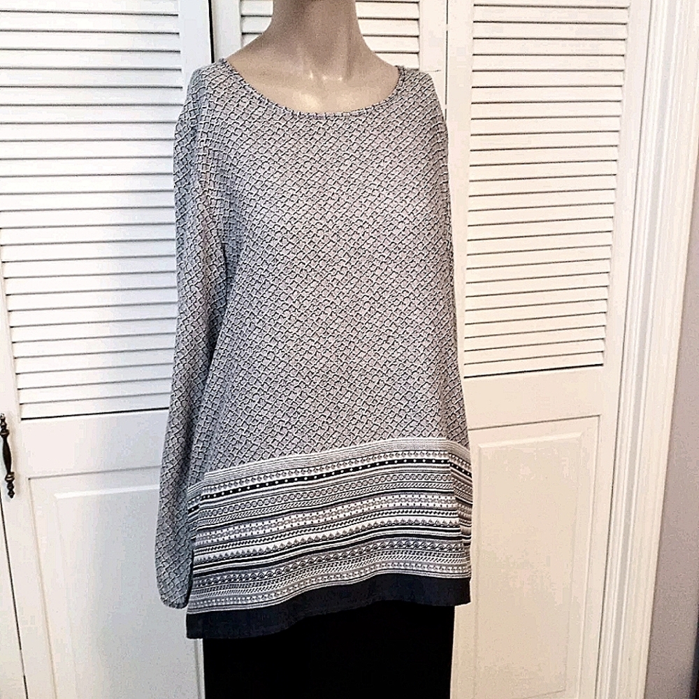 209 Gina Benotti Womens Printed Tunic Top Casual Shirt Long Sleeve Blouse Sz S